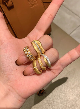 Vintage中古风精致拉丝复古莫比乌斯戒指时尚气质高级双排钻女戒