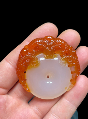 天然红玛瑙双面精雕俏色三阳开泰玉髓平安扣挂件吊坠项链毛衣链