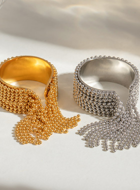 欧美不锈钢流苏开口戒指高级感轻奢指环钛钢手饰品rings