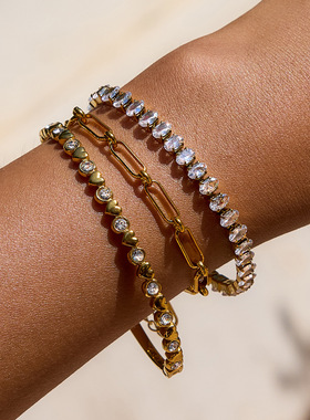 不锈钢爱心锆石手链轻奢高级感钛钢手镯不掉色女爆款饰品