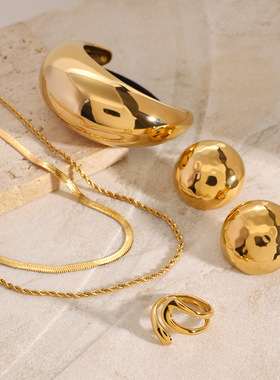 欧美不锈钢多层项链圆圈耳夹开口戒指高级感发圈套装饰品