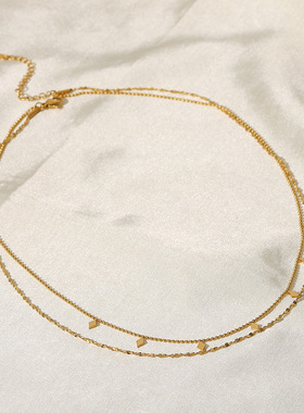 INS风经典简约款项链首饰18K镀金不锈钢双层流苏亮片珠链项链女士