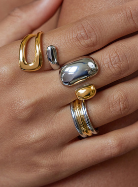 欧美拼色戒指钛钢不掉色饰品女高级感爆款不锈钢ring