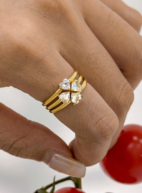 欧美钛钢叠戴戒指女小众设计指环不掉色不锈钢rings