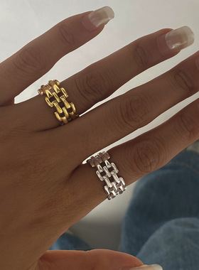 欧美饰品不锈钢表带戒指钛钢不掉色指环小众设计手饰ring