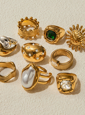 欧美珍珠戒指钛钢不掉色轻奢高级感饰品不锈钢rings