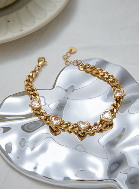 欧美爱心不锈钢锆石手链轻奢高级感不掉色钛钢饰品女