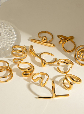 欧美饰品不掉色18k金不锈钢开口戒指高级感指环钛钢手饰