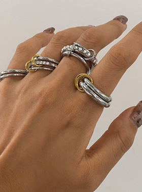 欧美不锈钢叠戴珍珠戒指高级感ins风指环钛钢手饰品rings