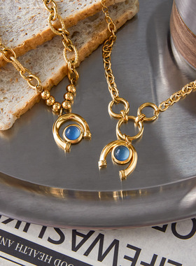 原创马术系列蓝色树脂马蹄钛钢手链小众轻奢手饰不锈钢首饰品