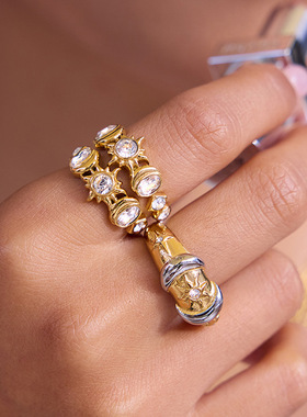 原创太阳锆石戒指钛钢不掉色轻奢高级感不锈钢饰品女