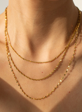 欧美三层叠戴钛钢项链配饰女高级感锁骨链不锈钢饰品