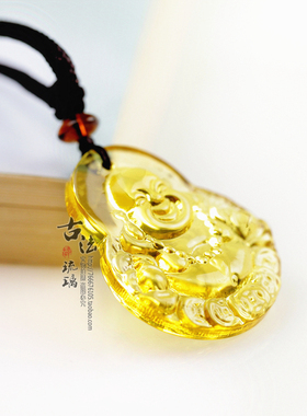 古法琉璃黄色饰品佛像保平安吊坠
