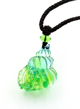 包邮古法琉璃贝壳吊坠蓝绿色项链