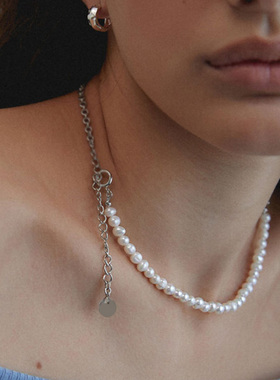 天然珍珠碎银子拼接锁骨链