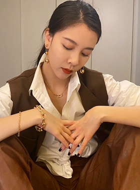 欧美渐变长款链条圆球耳环