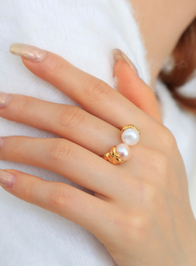 天然淡水珍珠巴洛克复古戒指