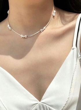 JILIFANG金属蝴蝶结choker锁骨链