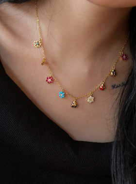 JILIFANG浪漫复古珐琅镶钻项链