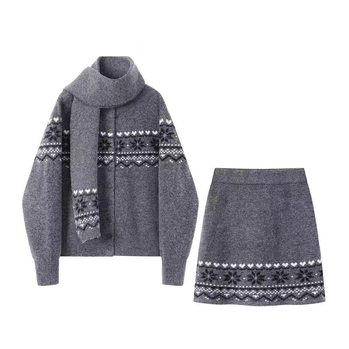【蜜蜂欢乐社】二茵ERYIN费尔岛连帽套装+围巾提花针织开衫套装,淘宝优惠券,粉丝福利购,淘宝优惠卷