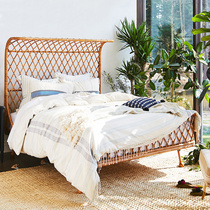 Imported true rattan art bed net red Indonesian creative bedroom rattan bed folk furniture house inn furniture bunk bed double bed linen