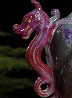 ATPEUN钧瓷腰缠万贯双龙尊家居客厅瓷器工艺品礼品陶瓷摆件