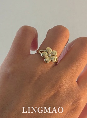 vintage金属花朵造型戒指高级感