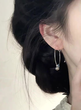 新中式蓝色不规则仿天然石耳环女