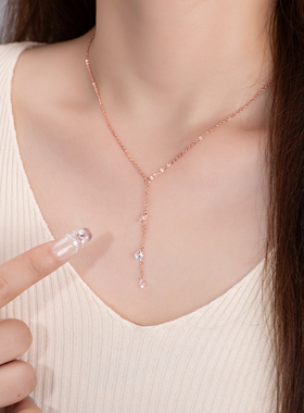 极简风爆闪钻悬浮玫瑰金极细项链
