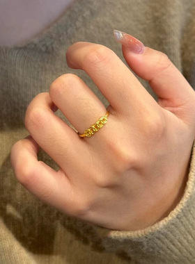 S925纯银古法沙金五帝钱币戒指女