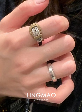 vintage做旧中古表带戒指高级感