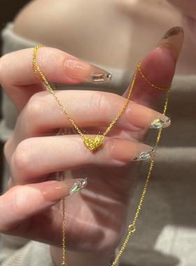 闪锆中古碎碎冰爱心吊坠项链小众