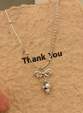 蝴蝶结仿珍珠项链女海螺吊坠颈链