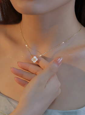 925纯银四叶草贝壳项链女夏轻奢