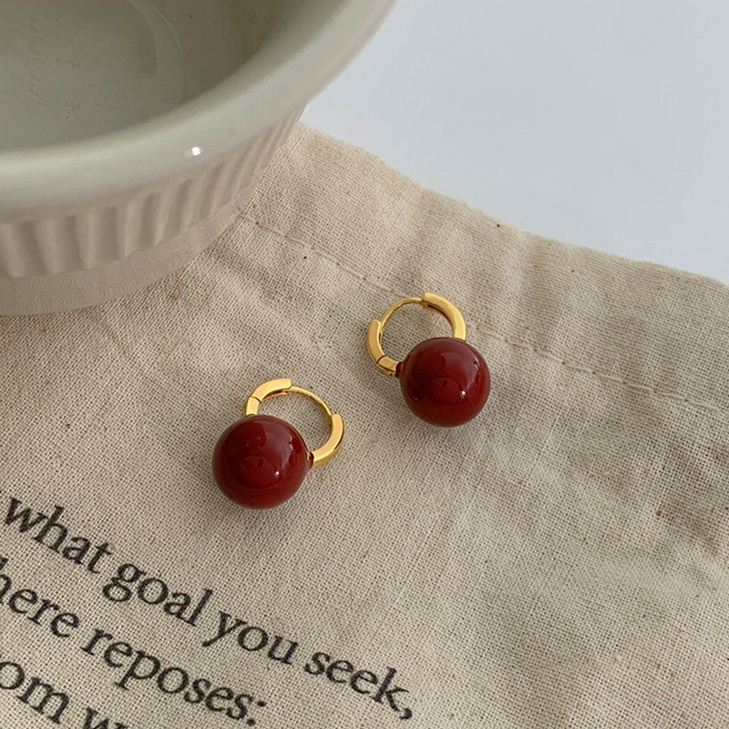 酒红色秋冬耳扣女生2023新款爆款耳饰纯银耳环小众设计感高级耳钉,淘宝优惠券,粉丝福利购,淘宝优惠卷