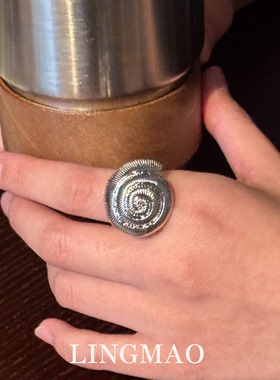 纹理感银色螺旋烟花戒指小众设计