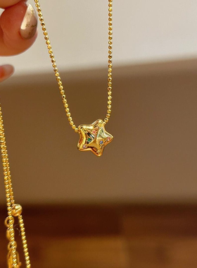 S925纯银多巴胺彩色点钻星星项链