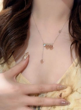 新中式四分音符仿白水晶吊坠项链