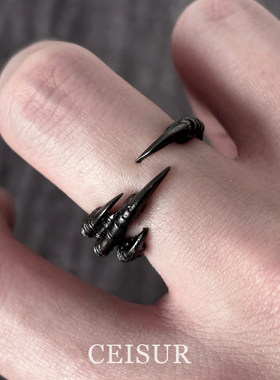 暗黑哥特风黑色鹰爪戒指小众个性