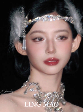 复古赫本风新娘结婚羽毛发箍气质