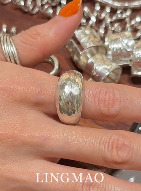 银色肌理感宽版面包戒指简约时尚