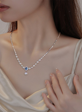 海蓝宝仿碎银子珍珠项链女款颈链