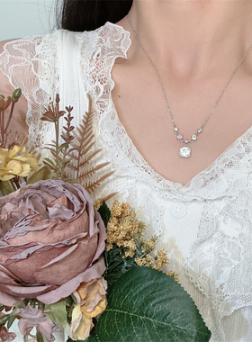 s925纯银锆石方糖项链女款锁骨链