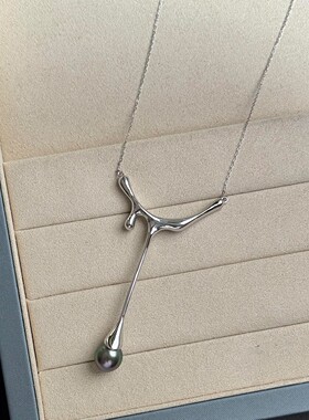 中古简约风仿水滴珍珠流苏项链女