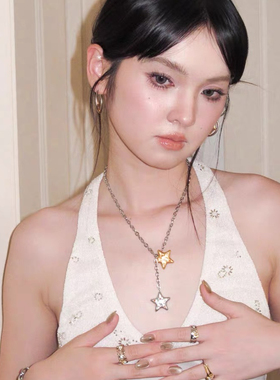 复古磨砂双星星吊坠项链轻奢小众