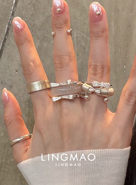 韩系银色拉丝蝴蝶结戒指百搭时尚