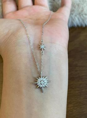 s925纯银太阳花莫桑石项链女颈链