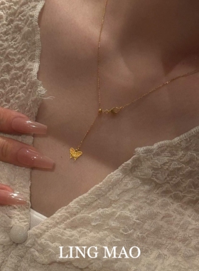 金色蝴蝶吊坠Y字项链高级感轻奢