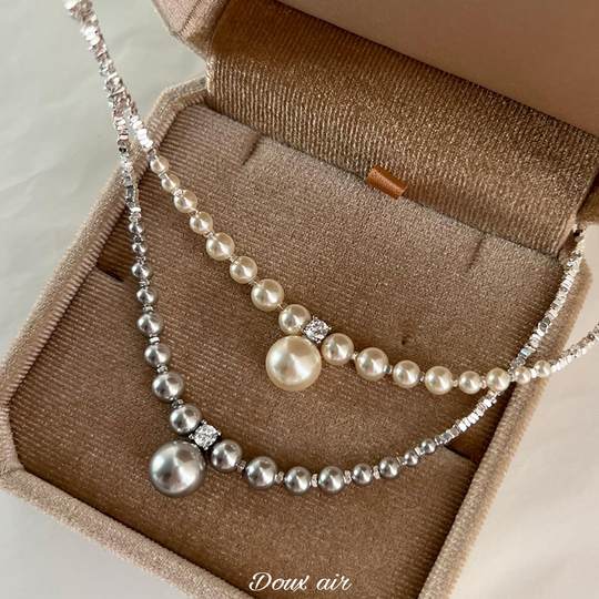 碎银S家仿珍珠项链女款2025新款爆款颈链渐变串珠锁骨链秋冬ins风