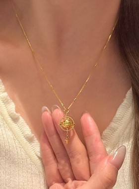 金色可旋转小行星吊坠项链女精致